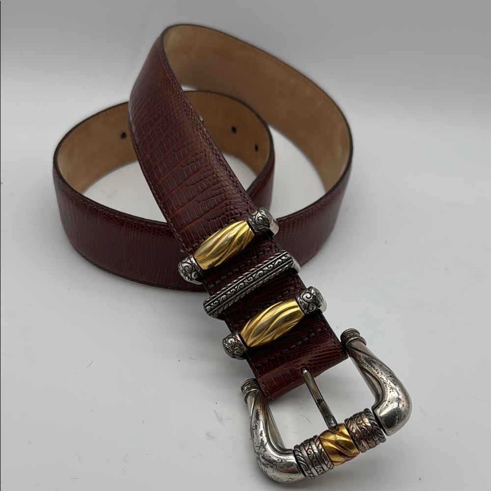 Brighton Brown and Gold Leather Belt with Elegant Buckle 47607